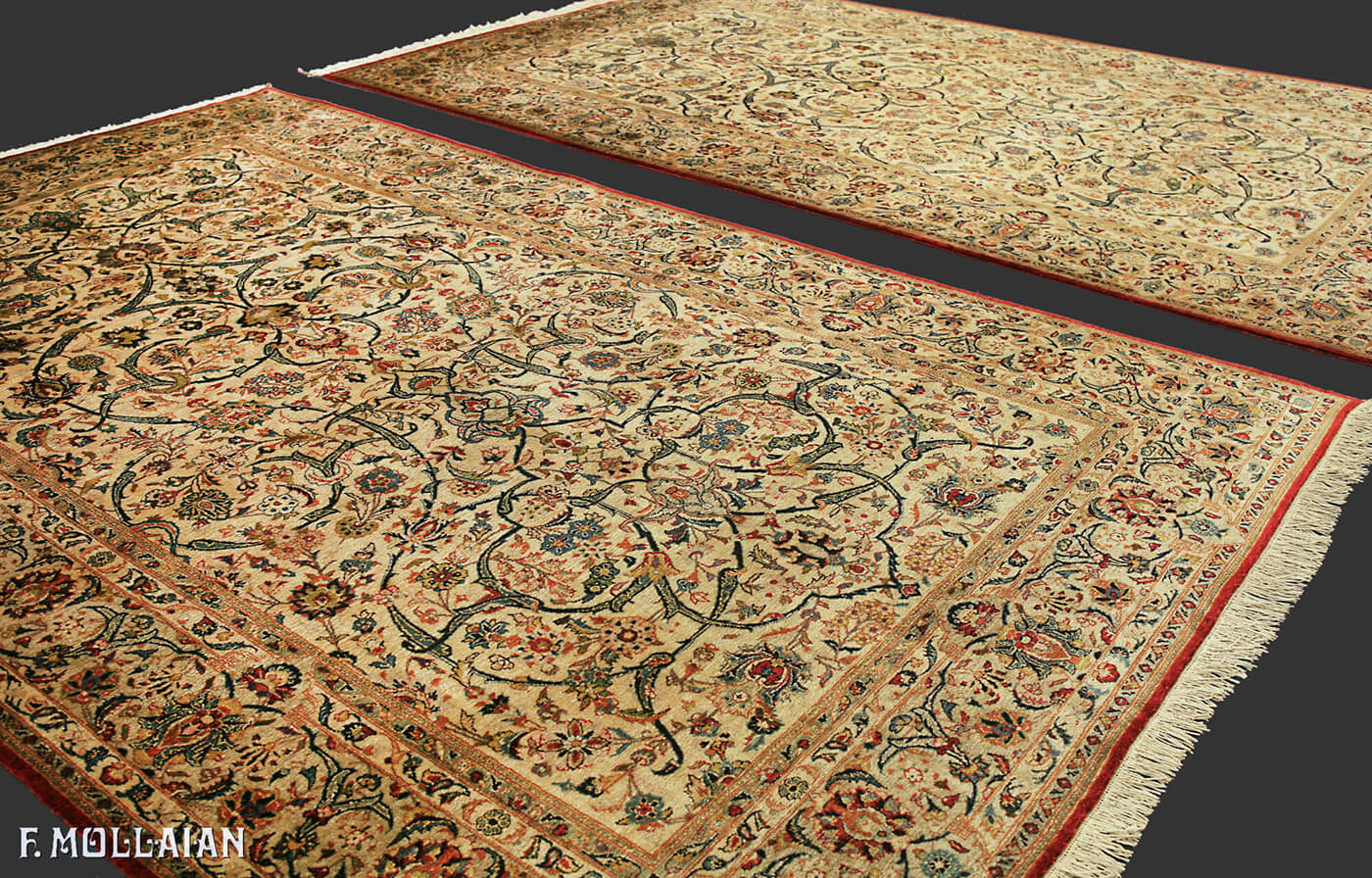 قالی آنتیک یک جفت فرش کاشان ابریشم با امضای “فروتن” کد:۵۱۷۵۵۵۶۸